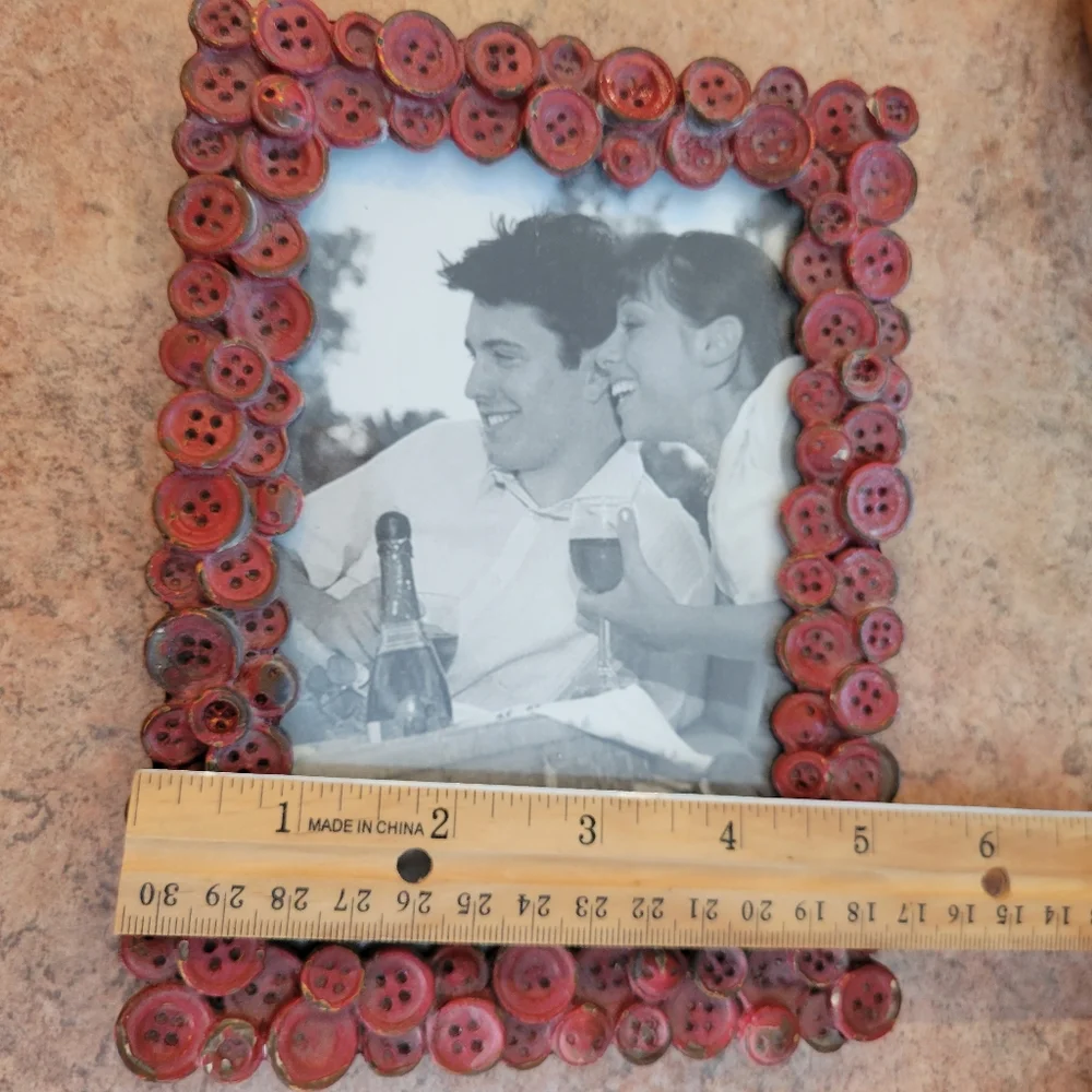 Red Button Metal Picture Frame ~ Rustic ~ Farmhouse ~ Cottage ~ est 5x7